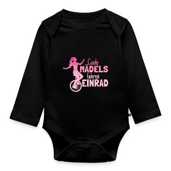Einradfahrerin Coole Mädels Fahren Einrad - Baby Bio-Langarm-Body - Schwarz - Vorne