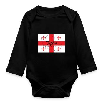 Tiflis - Hauptstadt mit GPS & Flagge - Baby Bio-Langarm-Body - Schwarz - Vorne