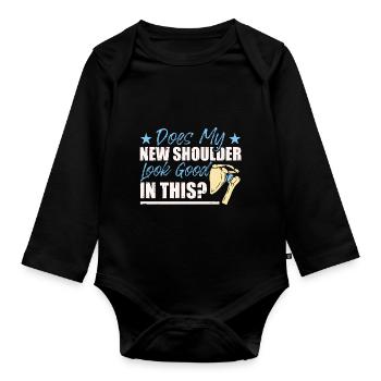 Lustige Schulter-Erholung - Baby Bio-Langarm-Body - Schwarz - Vorne