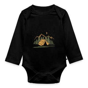 Gift - Camping Camper tent - Organic Longsleeve Baby Bodysuit - black - Front