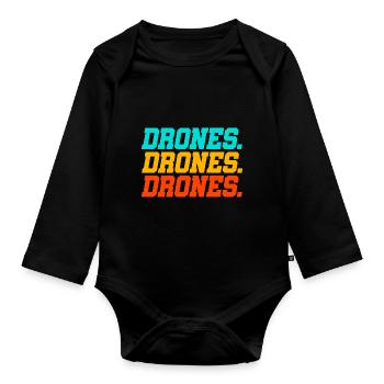Retro Graphic Drone Flying Quadcopter Pilot RC Dro - Organic Longsleeve Baby Bodysuit - black - Front