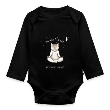 KARMA IS A CAT PURRING IN MY LAP - Organic Longsleeve Baby Bodysuit - black - Front