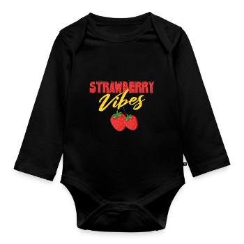 Erdbeer-Vibes - Baby Bio-Langarm-Body - Schwarz - Vorne