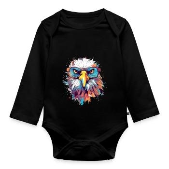 Basil the eagle - Organic Longsleeve Baby Bodysuit - black - Front