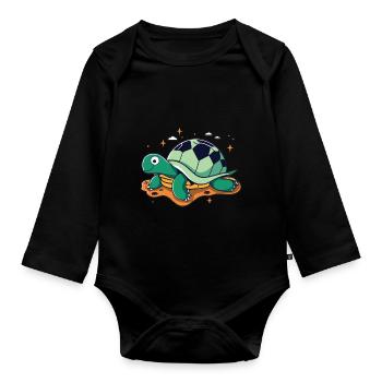 Tortue : Lenteur majestueuse - Body Bébé bio manches longues - noir - Devant
