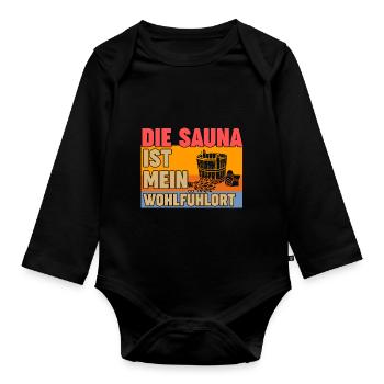 Wellness Saunagänger Saunieren Saunierer Sauna - Baby Bio-Langarm-Body - Schwarz - Vorne