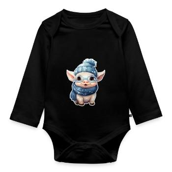 Lucky Pig - Organic Longsleeve Baby Bodysuit - black - Front