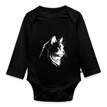 Chat, Motif De Chat - Body Bébé bio manches longues - noir - Devant