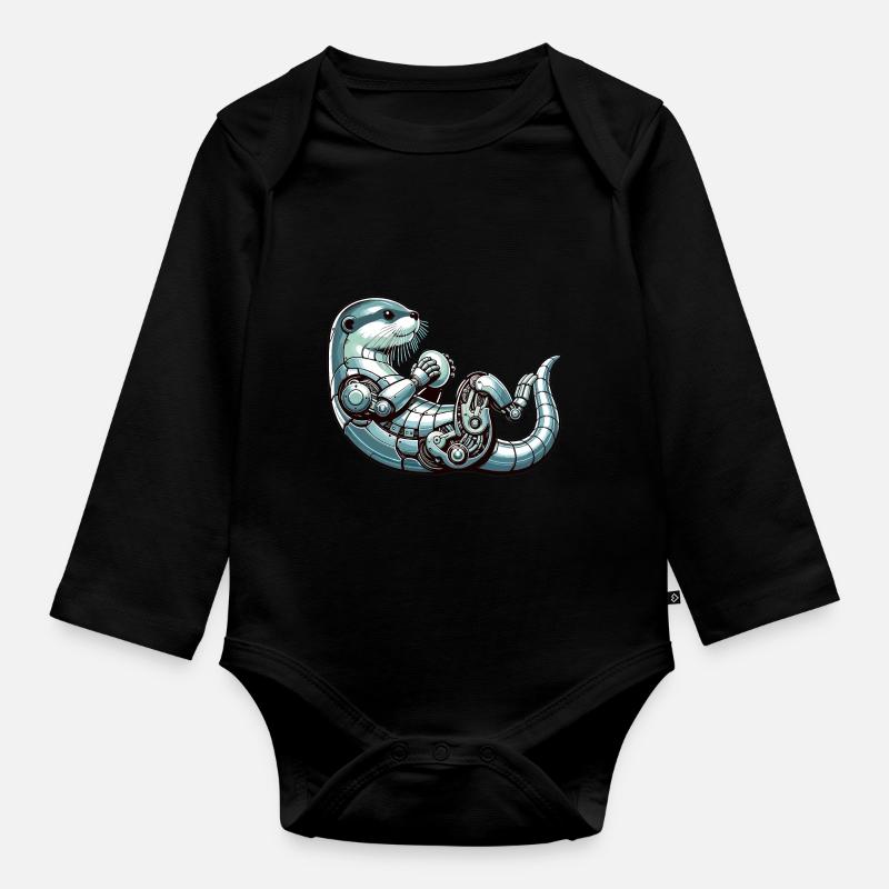 Otter Roboter, Robootter, Roboter-Otter - Baby Bio-Langarm-Body - Schwarz