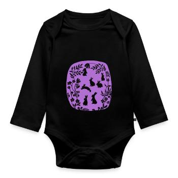Rabbit Family Silhouette in Purple - Organic Longsleeve Baby Bodysuit - black - Front