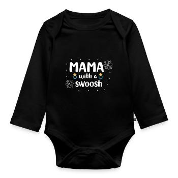 Mama with a swoosh - Organic Longsleeve Baby Bodysuit - black - Front