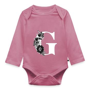 Lettre g floral noir et blanc - Body Bébé bio manches longues - mauve - Devant