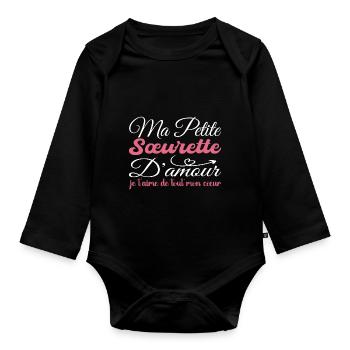 Cadeau sœurette d'amour, ma sœurette je t'aime - Body Bébé bio manches longues - noir - Devant