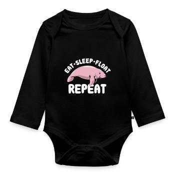 Eat Sleep Float Repeat - Manatee Spruch - Baby Bio-Langarm-Body - Schwarz - Vorne