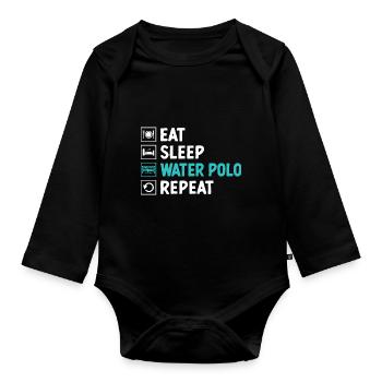 Essen Schlaf Wasserball Wiederholung Aquatic Polo Spieler - Baby Bio-Langarm-Body - Schwarz - Vorne