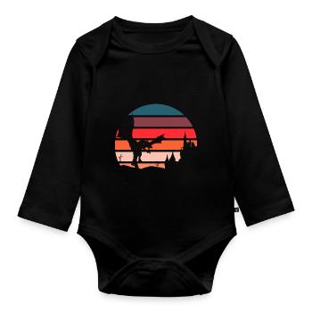 Retro Dragon - Fantasy 80s 90s Vintage Design - Organic Longsleeve Baby Bodysuit - black - Front