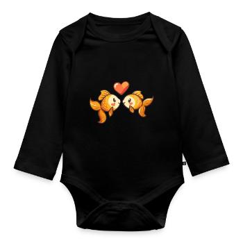 Poisson rouge couple amour Saint-Valentin Poissons - Body Bébé bio manches longues - noir - Devant