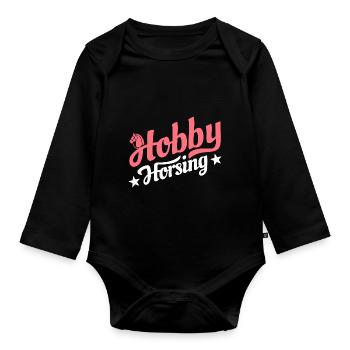 Hobby Horsing - Hobby Cheval - Equitation - Cadeau - Body Bébé bio manches longues - noir - Devant