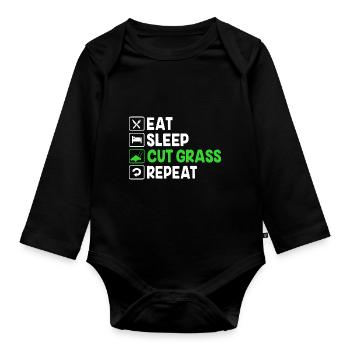 Rasen (Wiese) Rasenmäher - Baby Bio-Langarm-Body - Schwarz - Vorne