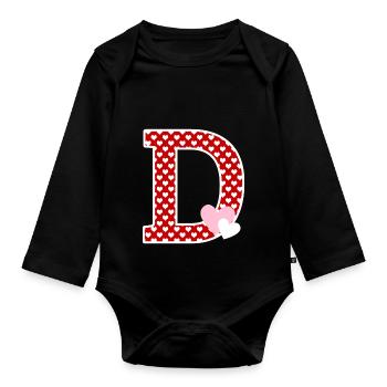 Buchstabe D Herz - Baby Bio-Langarm-Body - Schwarz - Vorne
