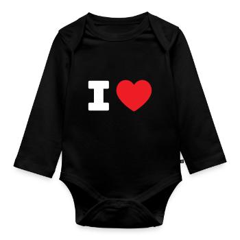 I LOVE - HEART Add Your own text - Organic Longsleeve Baby Bodysuit - black - Front