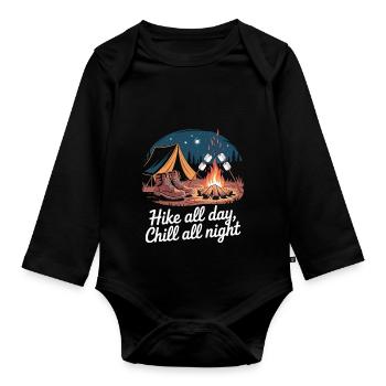 Hike All Day, Chill All Night – Camping Adventure - Organic Longsleeve Baby Bodysuit - black - Front
