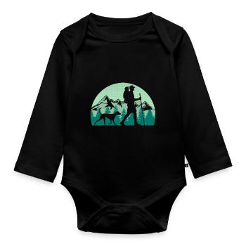 Hiker with dog - mountaineering hiking mountains - Organic Longsleeve Baby Bodysuit - black - Front