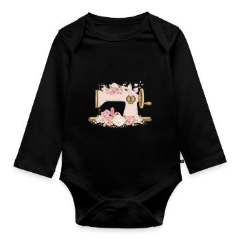 Sewing Machine Seamstress Mom Gift Idea T-Shirt - Organic Longsleeve Baby Bodysuit - black - Front