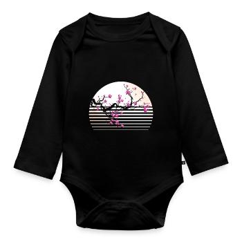 Cherry Blossom Japanese Retro Tree Sakura - Organic Longsleeve Baby Bodysuit - black - Front
