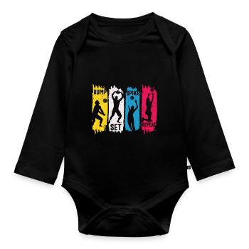 Bump set spike repeat cooler Volleyball Spruch - Baby Bio-Langarm-Body - Schwarz - Vorne