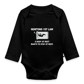 Newtons 1. Gesetzt - ruhender Körper - Baby Bio-Langarm-Body - Schwarz - Vorne