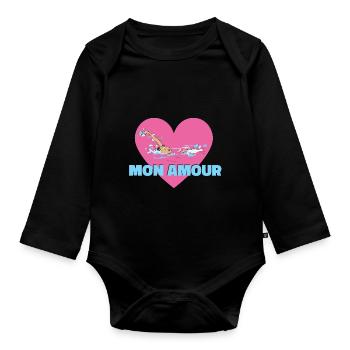 natation mon amour - Body Bébé bio manches longues - noir - Devant