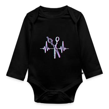 Herzschlag Frisör Salon Schere Barber Friseur Gesc - Baby Bio-Langarm-Body - Schwarz - Vorne