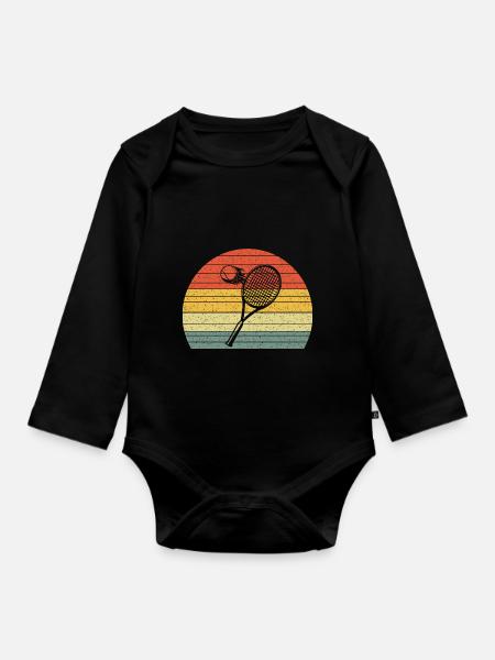 Tennis vintage retro - Organic Longsleeve Baby Bodysuit - black