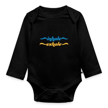 Inspirez expirez Yoga citation - Body Bébé bio manches longues - noir - Devant