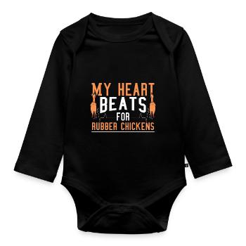 My Heart Beats For Rubber Chickens - Organic Longsleeve Baby Bodysuit - black - Front