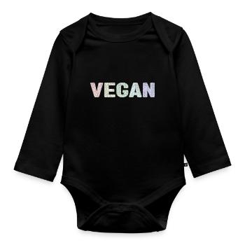 Vegan - botanical pattern - pastels - Organic Longsleeve Baby Bodysuit - black - Front