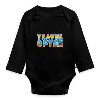 Travel, Travel, Vacation, Vacation, Traveling - Organic Longsleeve Baby Bodysuit - black - Front