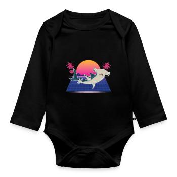 Synthwave Shark des années 80 Cadeau Vaporwave Hammerhead Shark - Body Bébé bio manches longues - noir - Devant