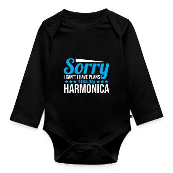 Playing Harmonica Gift - Organic Longsleeve Baby Bodysuit - black - Front