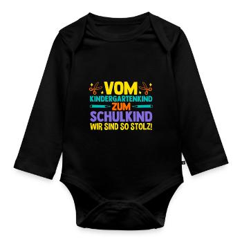 Eltern Schulkind Grundschule Erste Klasse Einschul - Baby Bio-Langarm-Body - Schwarz - Vorne