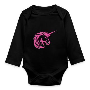 Rosa Einhorn " Pink Unicorn Design" - Baby Bio-Langarm-Body - Schwarz - Vorne