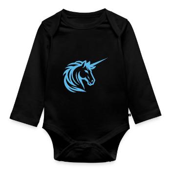 Blue Unicorn - Simple Design - Organic Longsleeve Baby Bodysuit - black - Front
