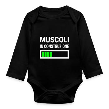 Muscoli in construzione gift for bodybuilders - Organic Longsleeve Baby Bodysuit - black - Front