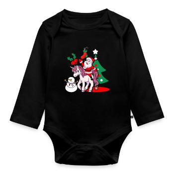 Santa Einhorn Weihnachtsmann Weihnachten Geschenk - Baby Bio-Langarm-Body - Schwarz - Vorne