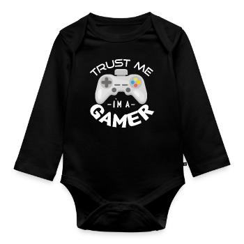 Trust me I'm gamers gambling console game - Organic Longsleeve Baby Bodysuit - black - Front