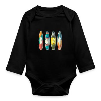 Surf board surfer sport sun gift idea youth - Organic Longsleeve Baby Bodysuit - black - Front