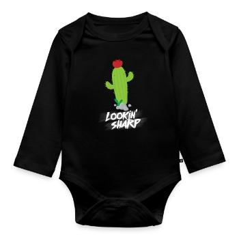 Funny cactus humor plant joke gift idea - Organic Longsleeve Baby Bodysuit - black - Front