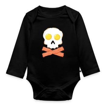 Breakfast bacon and egg skull with bone shirt - Organic Longsleeve Baby Bodysuit - black - Front