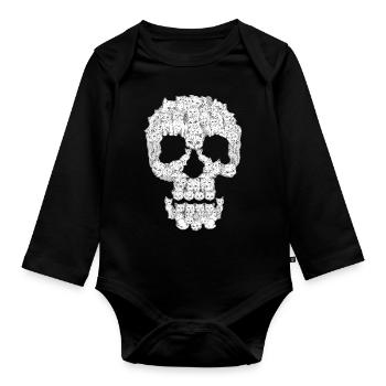 Skull cat Graphic - Organic Longsleeve Baby Bodysuit - black - Front
